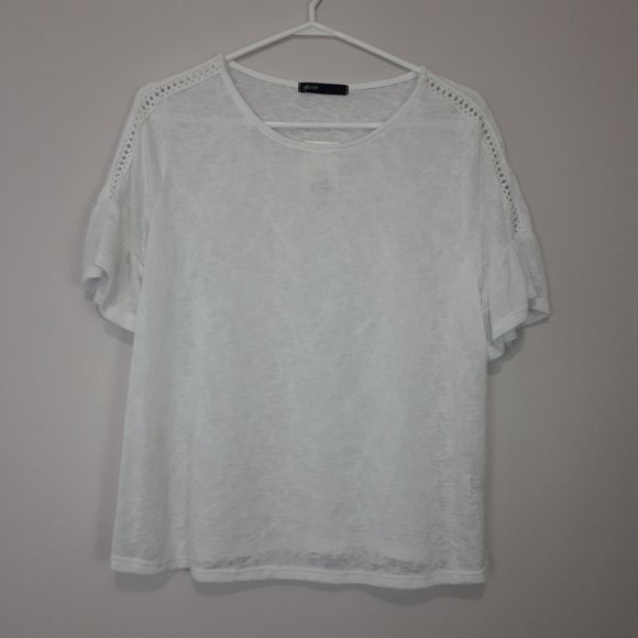 GIBSON White Sheer Peplum Sleeve Shirt - Picture 1 of 7